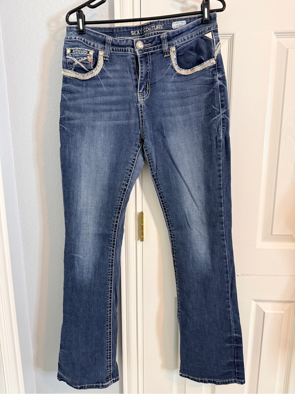 Sexy Couture Women's Medium Blue Bootcut Jeans with Embellished Pockets